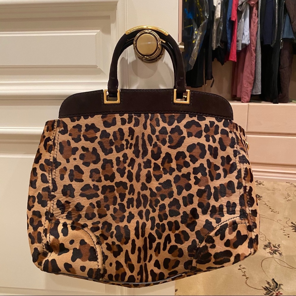 Prada vintage leopard dyed calf fur tote satchel - Picture 11 of 13